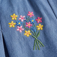 Girls Blue Floral Embroidered Denim Shorts Shorts