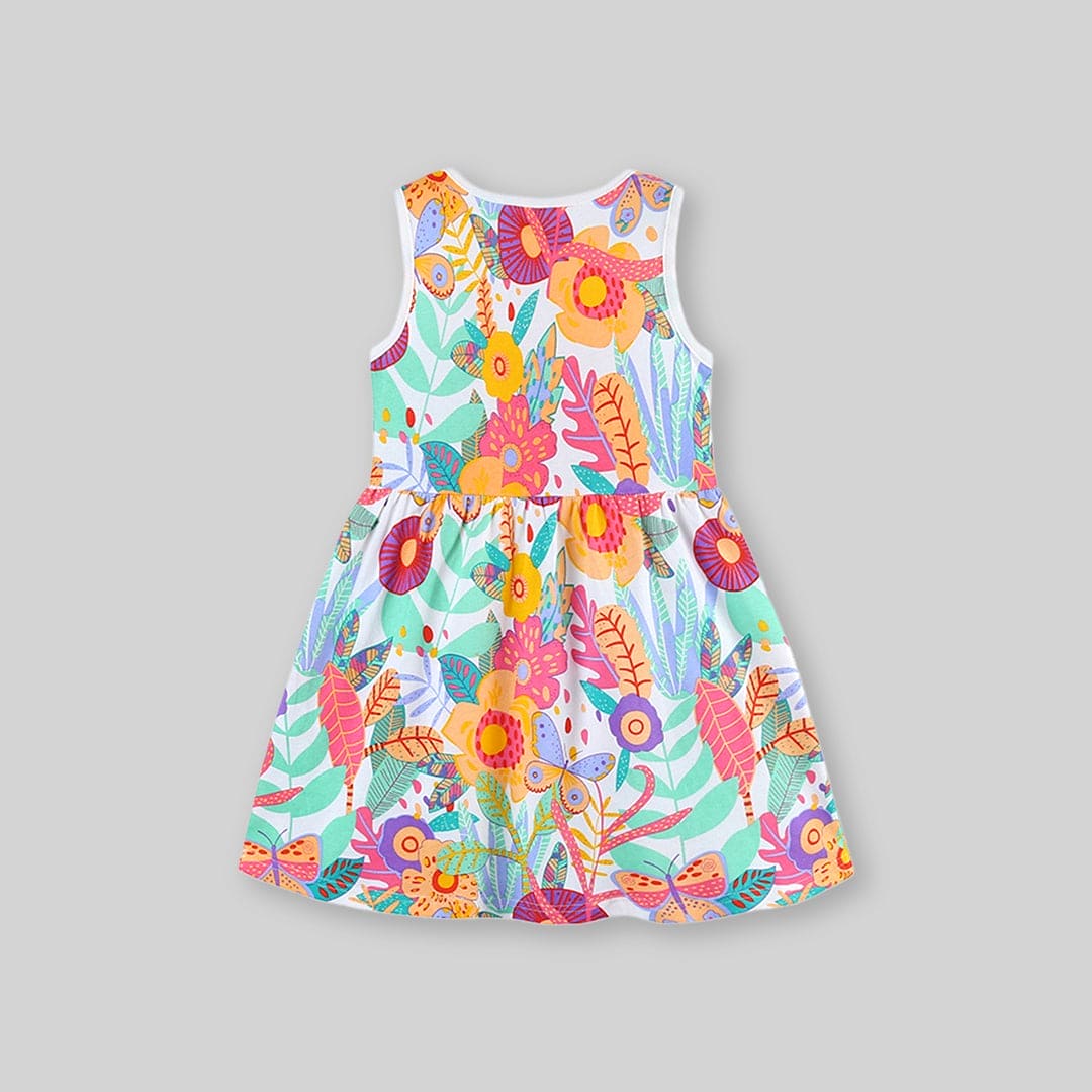 Girls Sleeveless Butterfly Print Fit & Flare Dress Casual Dresses   