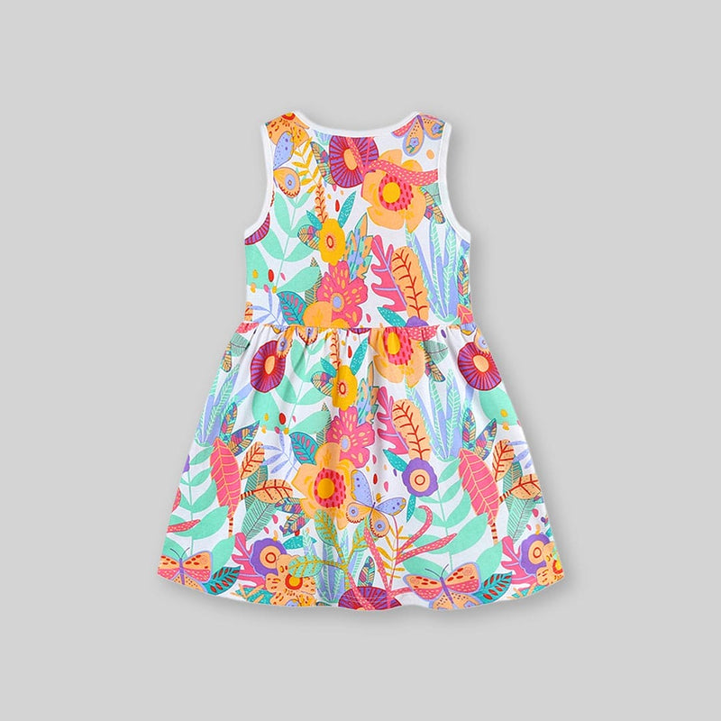 Girls Sleeveless Butterfly Print Fit & Flare Dress Casual Dresses   