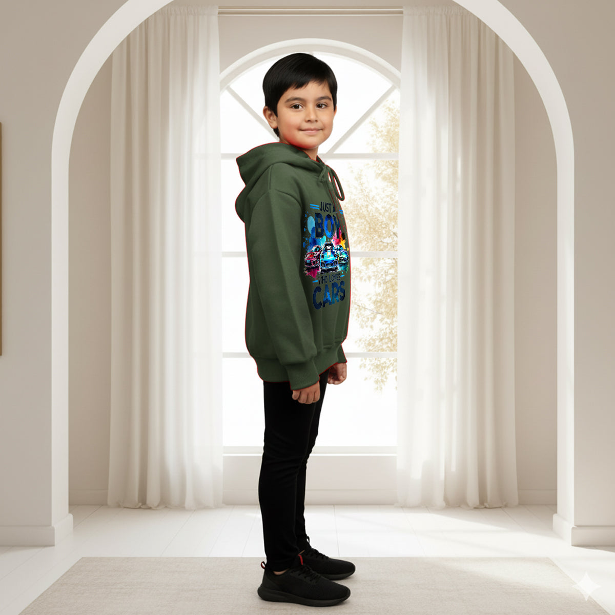 Boys Green Car Graphics Hoodies Sweatshirt Sweatshirts & Hoodies