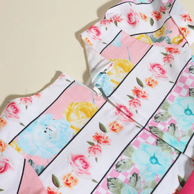 Girls Pink Floral Short Sleeve Fit & Flare Dress With Belt Casual Dresses