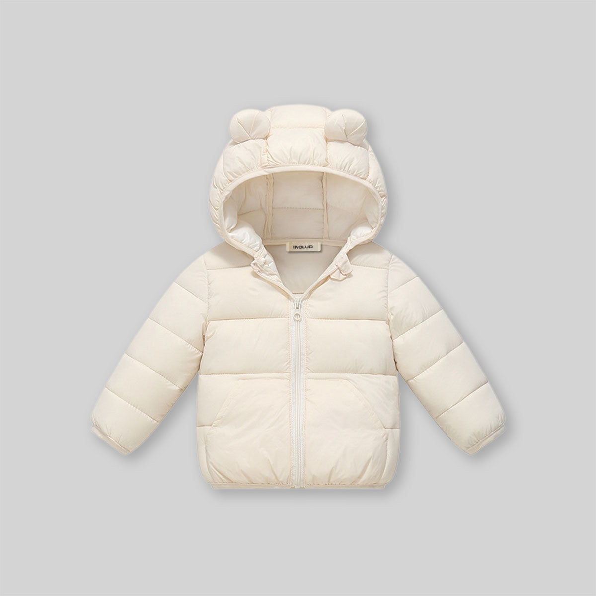 Boys Apricot Solid Front Zipper Hooded Puffer Jacket Coats & Jackets