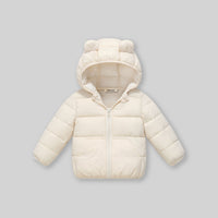 Boys Apricot Solid Front Zipper Hooded Puffer Jacket Coats & Jackets