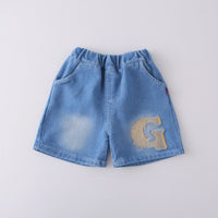 Boys Dark Grey Letter G Printed T-Shirt With Denim Shorts Set Sets