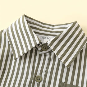 Boys Green Striped Long Sleeve Shirt With Pants Sets 2 pc. Sets