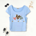 Girls Light Blue Hearts Printed Short Sleeves Scoop Neck T-Shirt Tshirts Light Blue 7-8 Y