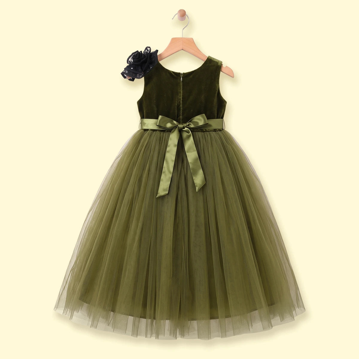 Girls Olive Green Sleeveless Fit & Flare Party Dress Party Dresses
