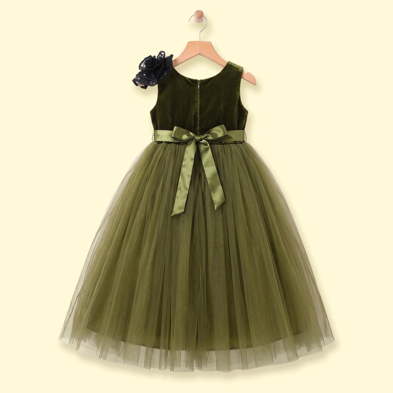 Girls Olive Green Sleeveless Fit & Flare Party Dress Party Dresses