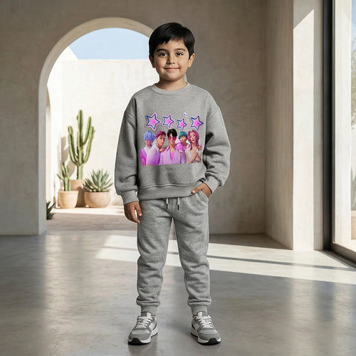 Boys Grey K-Pop Star Graphics Sweatshirt With Jogger Co-ord Sets Sets Grey 2-3 Y