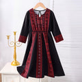 Girls Black Geometric Print Round Neck Fit & Flare Dress Casual Dresses Black 3-4 Y