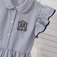 Girls Black Striped Flutter Sleeve Peter Pan Collar Dress Casual Dresses