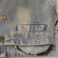 Boys Blue Light Wash Denim Vest With Shirt And Denim Trousers Sets 3 pc. Sets