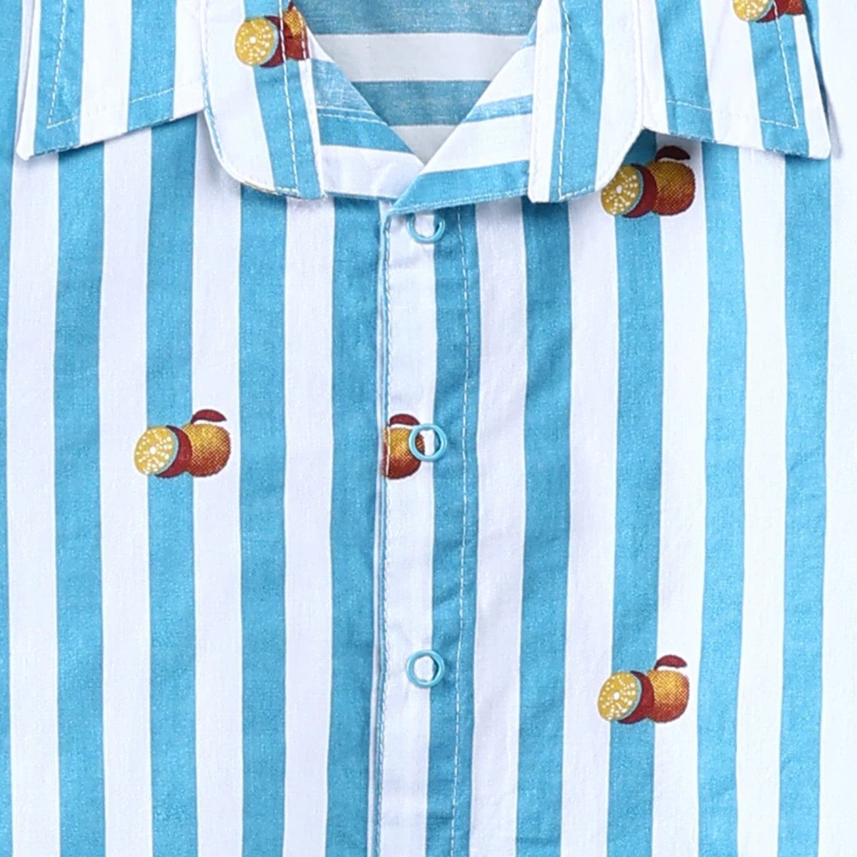 Boys Turquoise Striped Short Sleeves Shirt With Elasticated Shorts Sets Sets