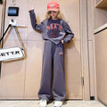 Girls Grey Typographic Printed Sweatshirt With Asymmetrical Hemline & Pant Sets Sets Grey 5-6 Y