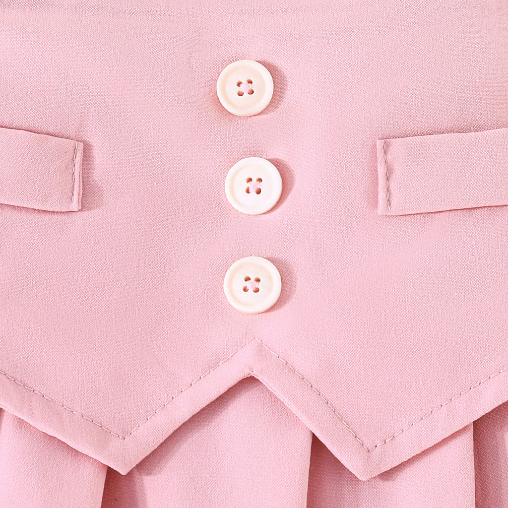 Girls Pink Solid Skirt With Self Designed Top Summer Set 2 pc. Sets