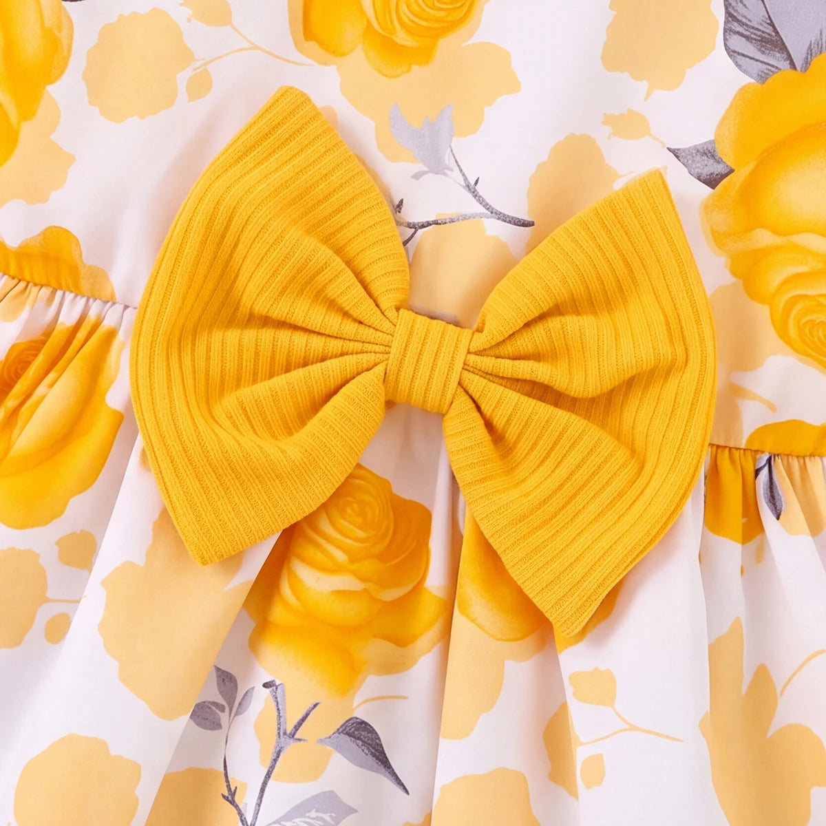 Girls Yellow Floral Print Sleeveless Fit & Flare Dress With Shrug Casual Dresses