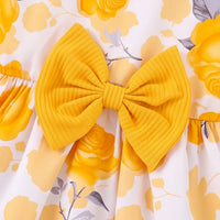 Girls Yellow Floral Print Sleeveless Fit & Flare Dress With Shrug Casual Dresses