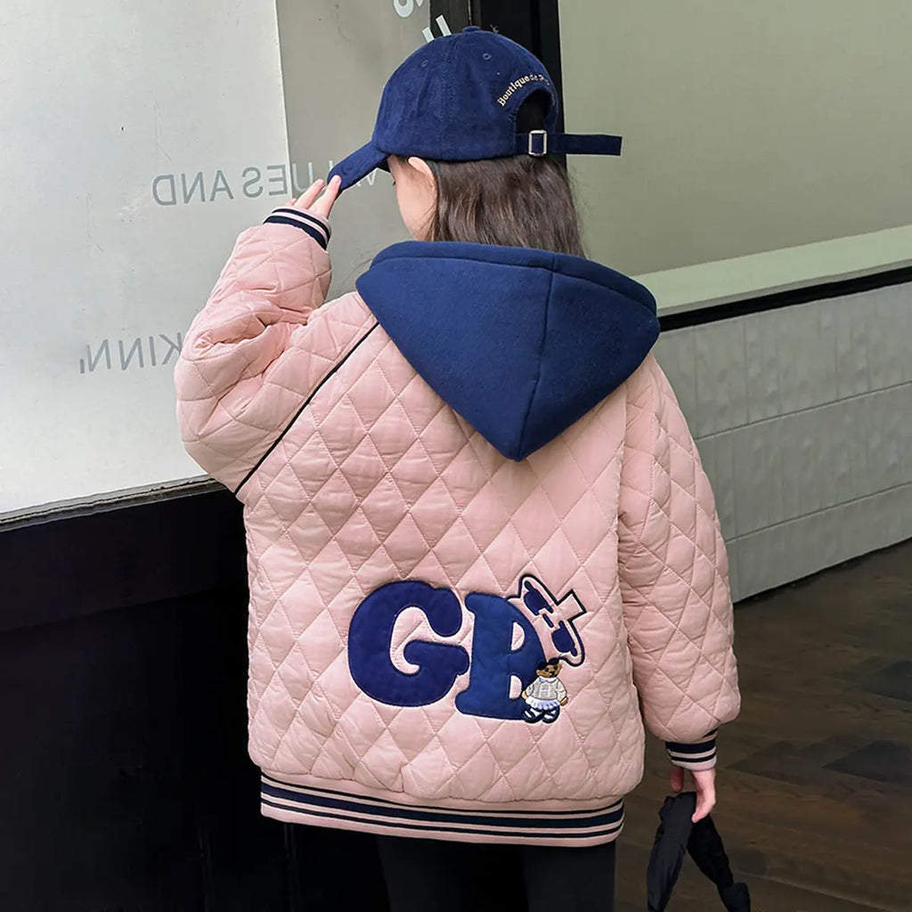 Girls Pink Quilted Hooded Zipper jacket Coats & Jackets