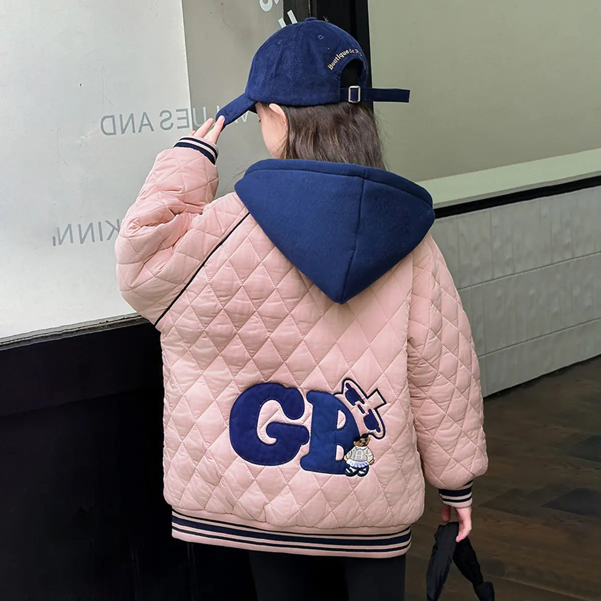 Girls Pink Quilted Hooded Zipper jacket Coats & Jackets