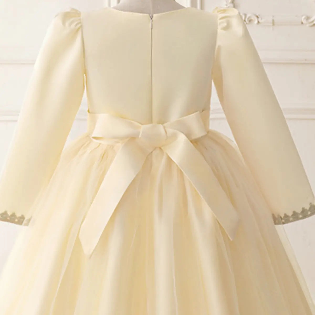 Girls Cream Embroidered Fit & Flare Dress With Long Sleeves Casual Dresses