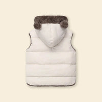 Boys Off White Sleeveless Hooded Puffer Vest With Faux-fur Trim Coats & Jackets