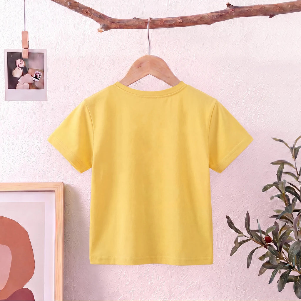Girls Yellow Nice Day Typography Print Short Sleeve T-Shirt Tshirts