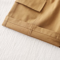 Boys Khaki Color-Blocked Shirt With T-Shirt And Cargo Shorts Set Sets