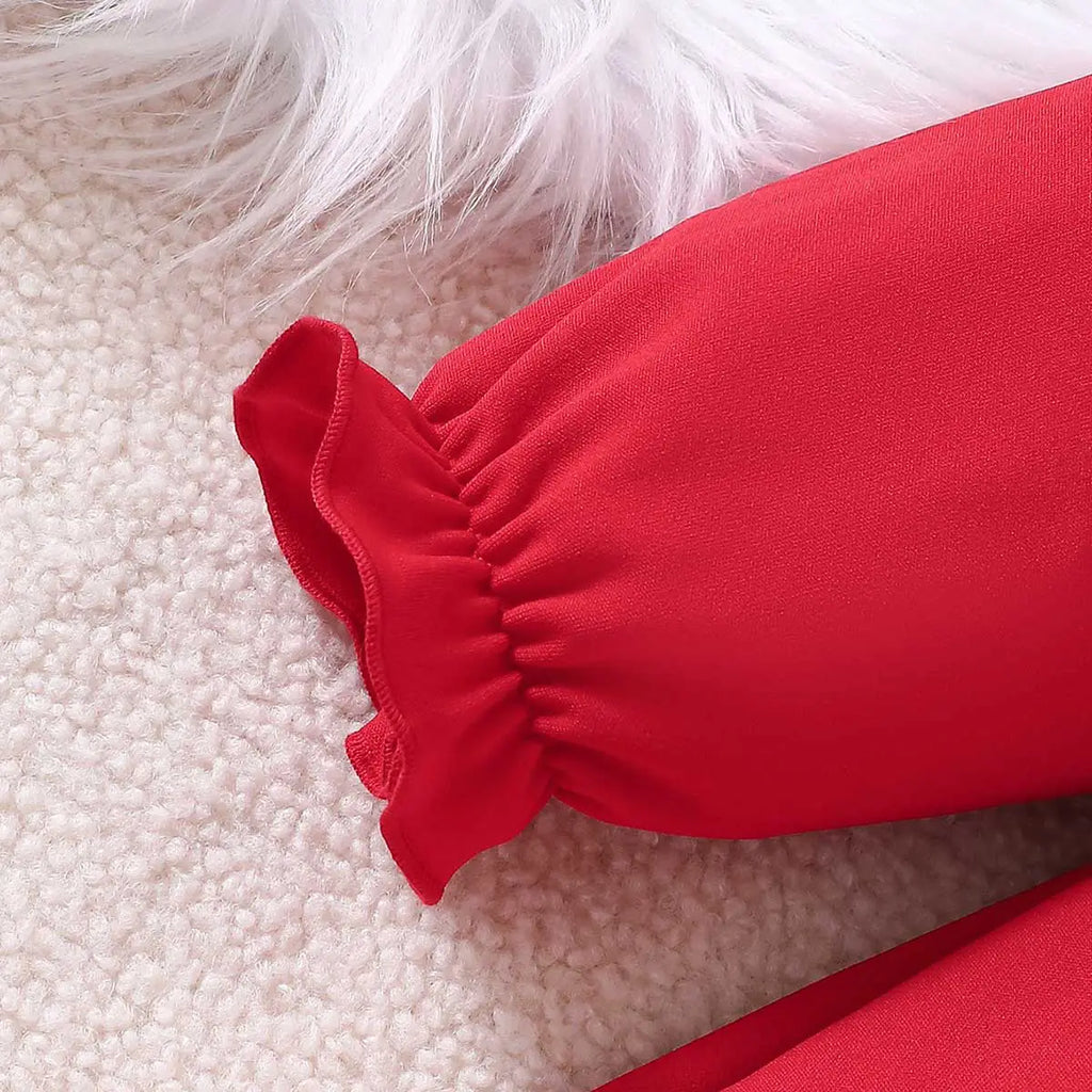 Girls Red Solid Bow Long Sleeves A-line Dress Casual Dresses