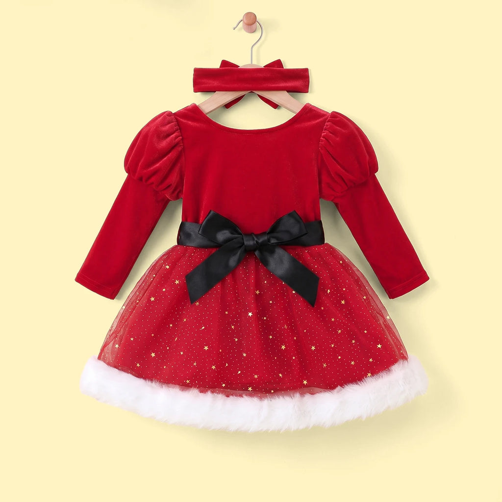 Girls Santa Inspired Fit & Flare Embellished Dress Casual Dresses