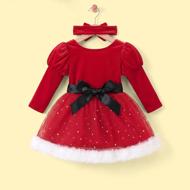 Girls Santa Inspired Fit & Flare Embellished Dress Casual Dresses