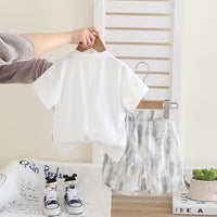 Boys Grey Printed Mock Waistcoat T-Shirt With Shorts Set 2 pc. Sets