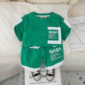 Boys Green Typographic Nasa Printed T-Shirt With Shorts Set 2 pc. Sets Green 1-2 Y