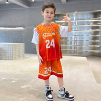 Boys Orange Typographic Print Short Sleeve T-Shirt With Shorts Sets 2 pc. Sets Orange 5-6 Y