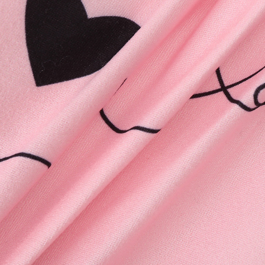 Girls Light Pink Heart Print Long Sleeves Top With Skirt Set 2 pc. Sets