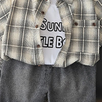 Boys Beige Checked Shirt With Printed T-Shirt And Denim Shorts Sets 3 pc. Sets