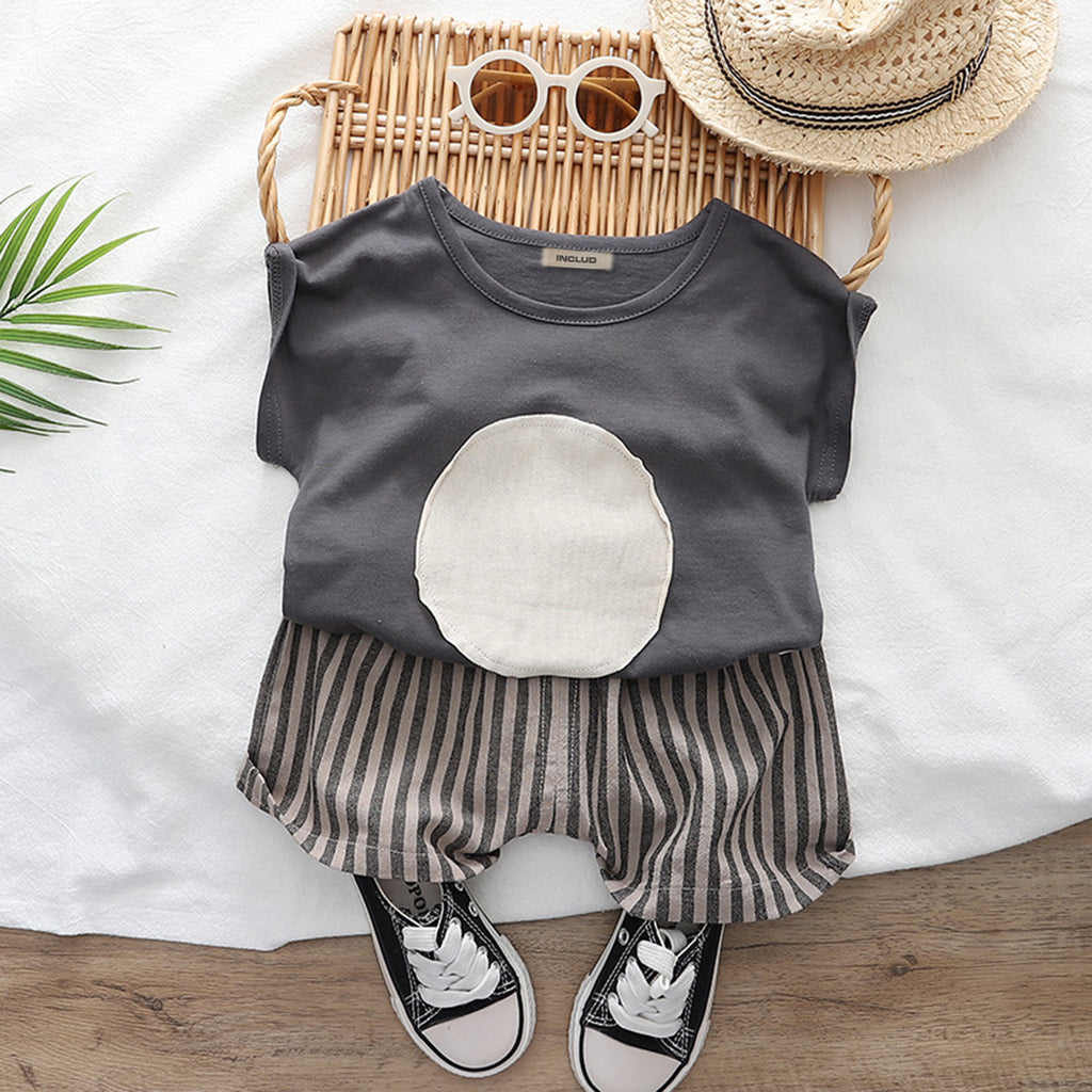 Boys Short Sleeve T-Shirt With Striped Shorts