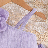 Girls Purple Textured One Shoulder Top With Flared Hem Pants Set 2 pc. Sets