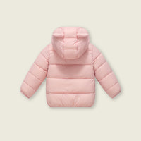 Boys Light Pink Solid Front Zipper Hooded Puffer Jacket Coats & Jackets