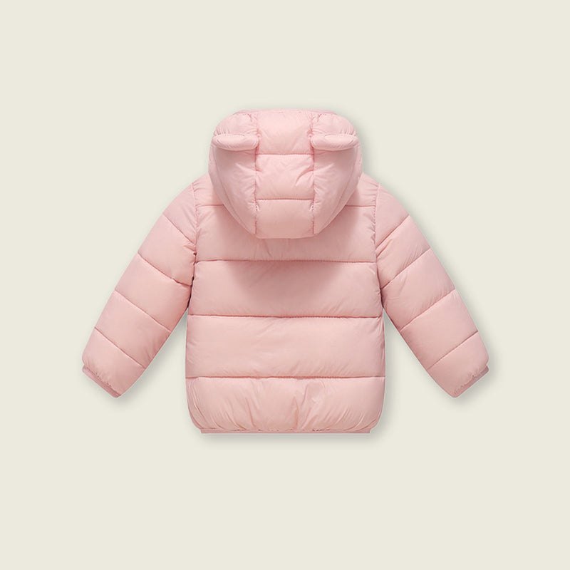 Boys Light Pink Solid Front Zipper Hooded Puffer Jacket Coats & Jackets