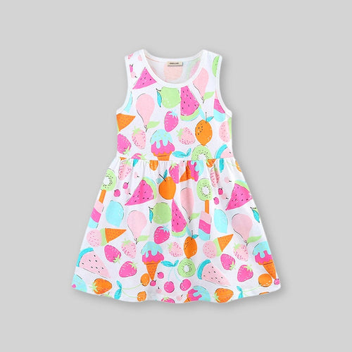 Girls Fruit Printed Sleeveless Fit & Flare Dress Casual Dresses   