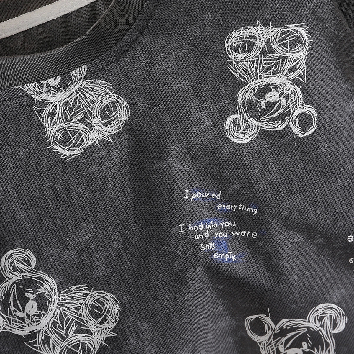Boys Dark Grey Bear Cartoon Print Short Sleeves T-Shirt With Shorts Set Sets
