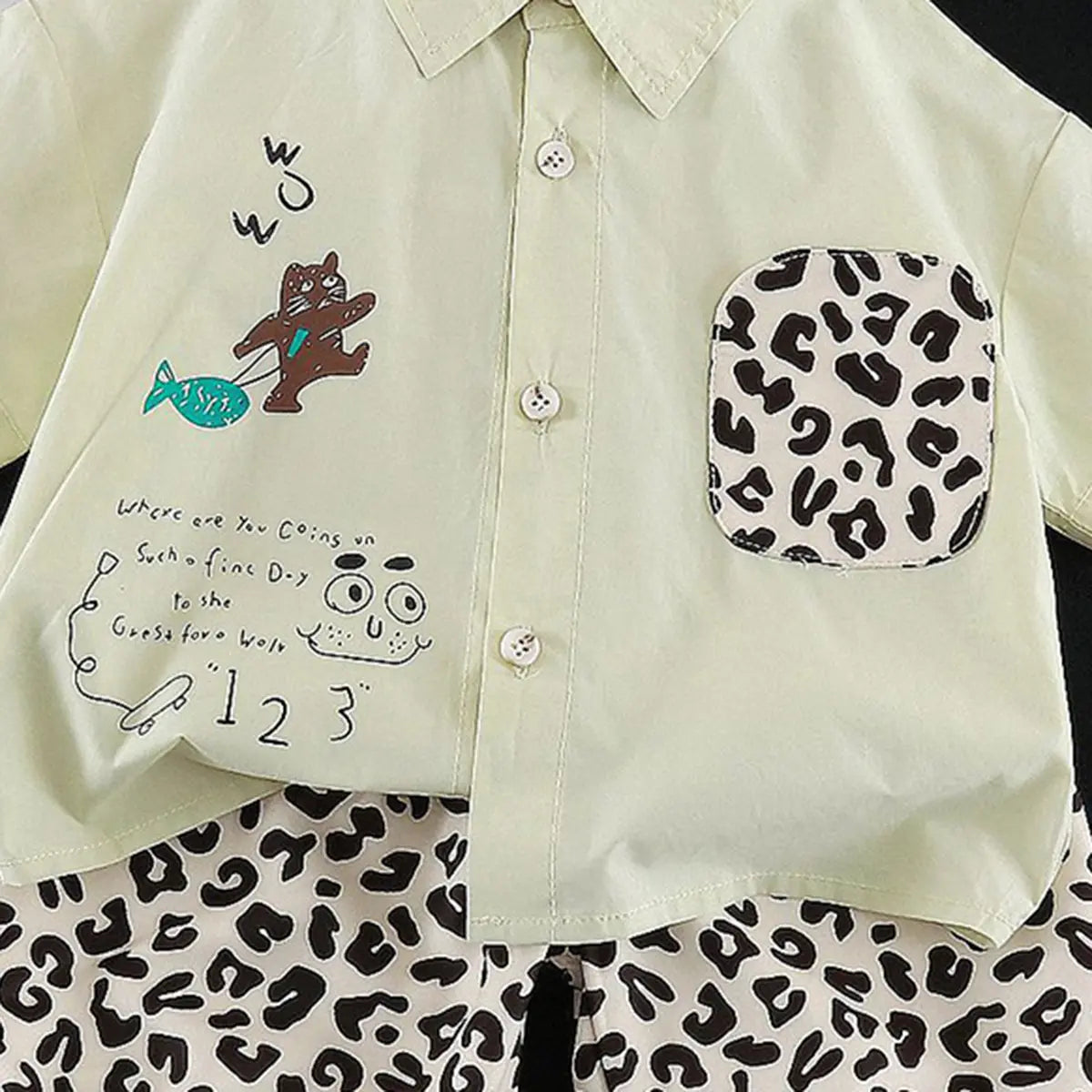 Boys Light Green Animal Printed Shirt with Elasticated Shorts Sets 2 pc. Sets