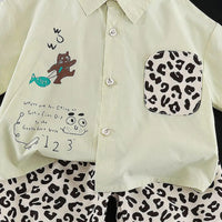 Boys Light Green Animal Printed Shirt with Elasticated Shorts Sets 2 pc. Sets