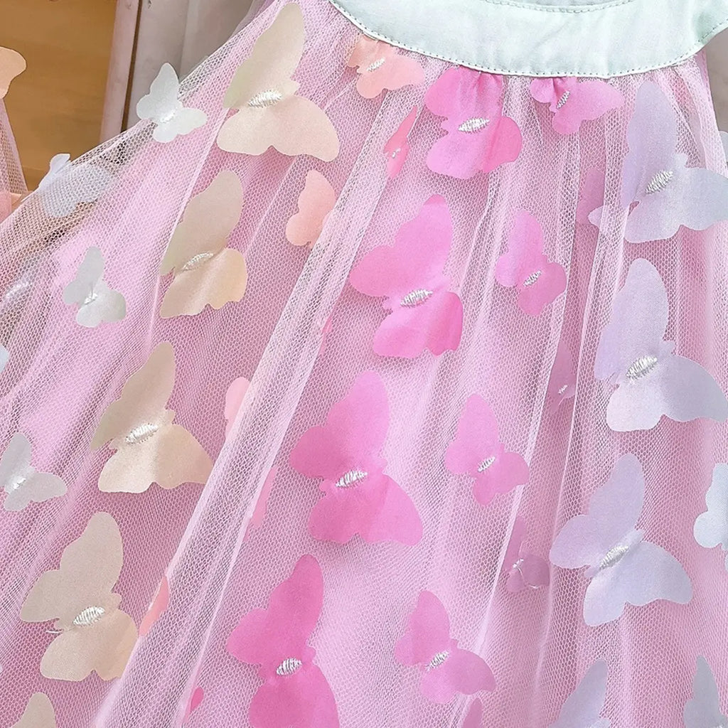 Girls Light Pink Butterfly Applique Sleeveless A-line Party Dress Party Dresses