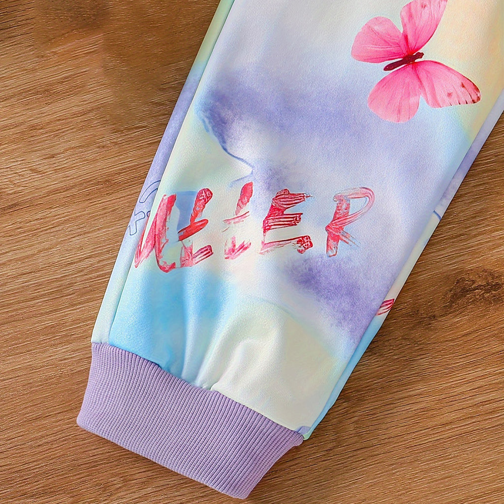 Girls Multicolor Butterfly Printed Sweatshirt With Jogger Sets 2 pc. Sets