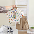 Boys Printed Shirt With Khaki Neck Tie And Shorts Set 3 pc. Sets Khaki 1-2 Y