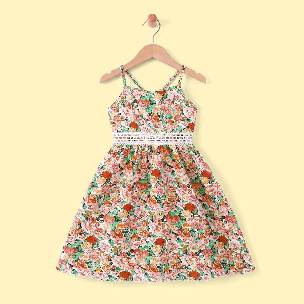 Girls Multicolour Floral Print Sleeveless Flared Dress Casual Dresses Multicolor 3-4 Y