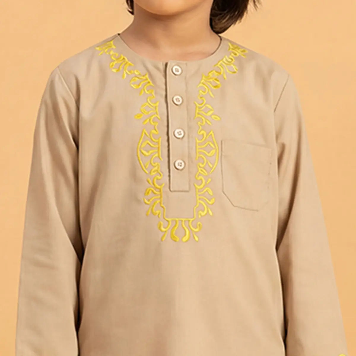 Boys Khaki Embroidered Kurta With Pajama Sets Ethnicwear Boys