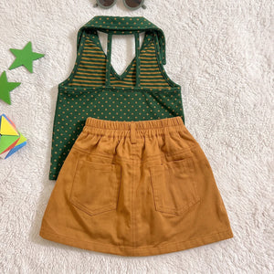 Girls Green Sleeveless Polka Dot Print Top With Skirt Sets 2 pc. Sets