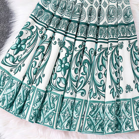 Girls Green Ethnic Print Sleeveless Top With Skirt Sets 2 pc. Sets